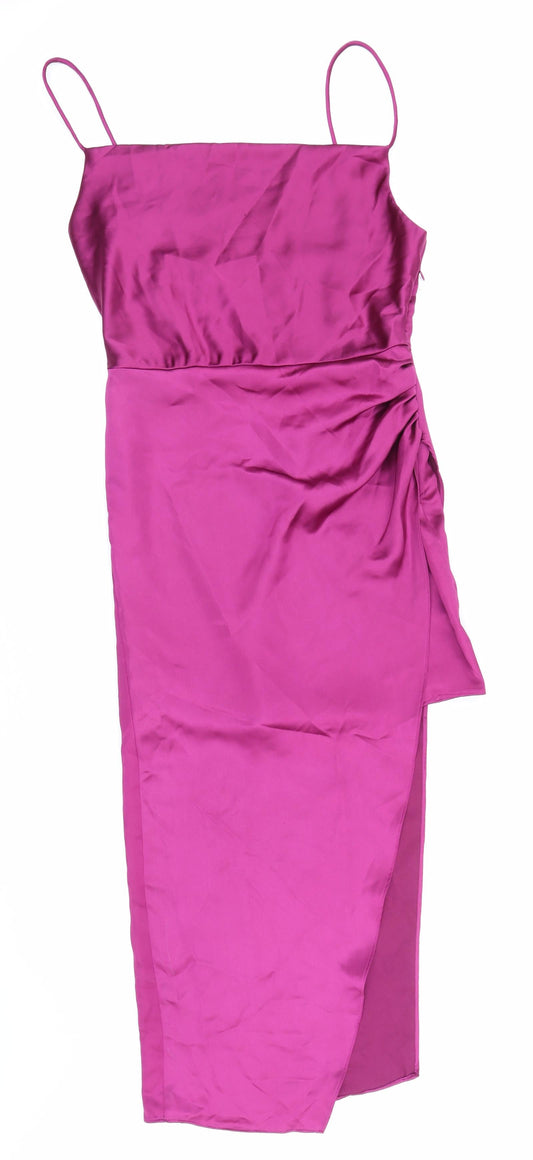 Zara Womens Purple Polyester Slip Dress Size S Square Neck Zip