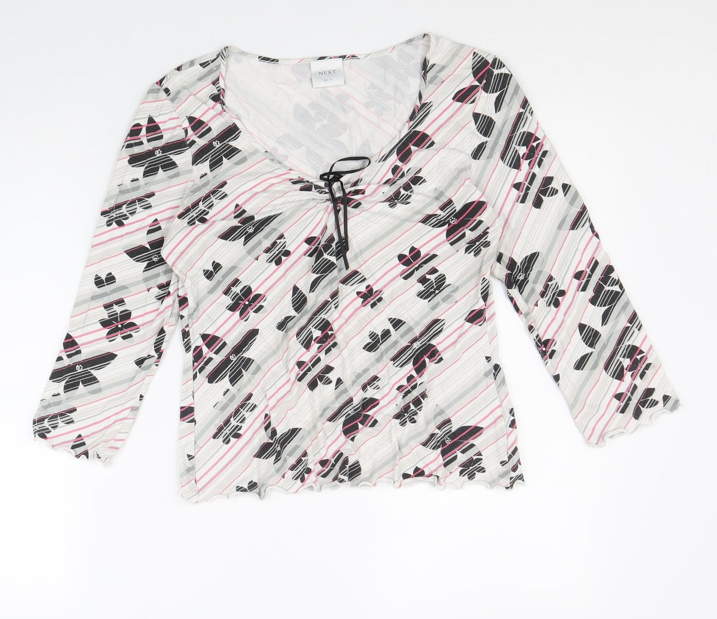 NEXT Womens White Floral Polyester Basic Blouse Size 14 Scoop Neck