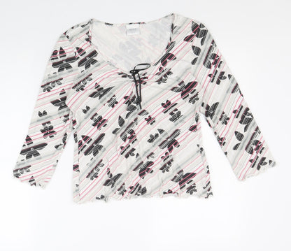 NEXT Womens White Floral Polyester Basic Blouse Size 14 Scoop Neck