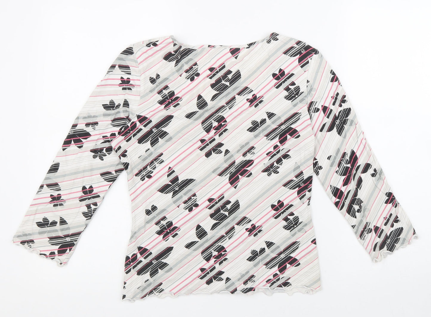 NEXT Womens White Floral Polyester Basic Blouse Size 14 Scoop Neck