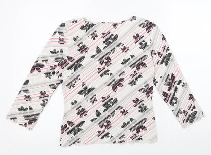 NEXT Womens White Floral Polyester Basic Blouse Size 14 Scoop Neck