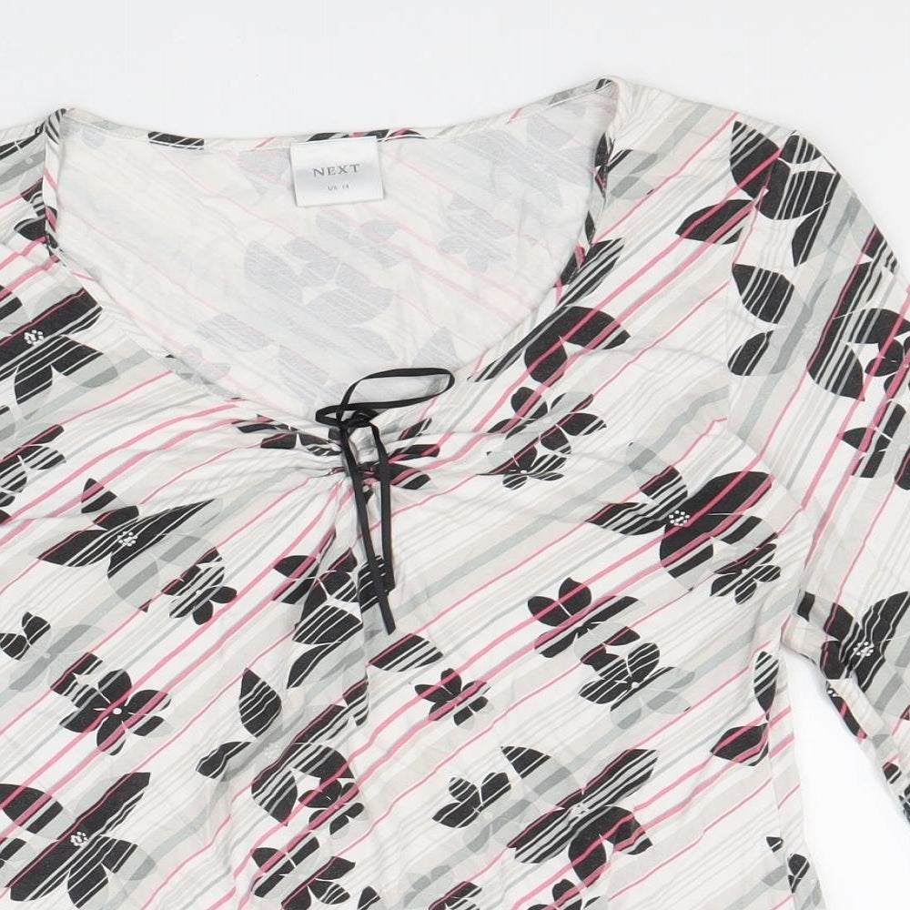 NEXT Womens White Floral Polyester Basic Blouse Size 14 Scoop Neck