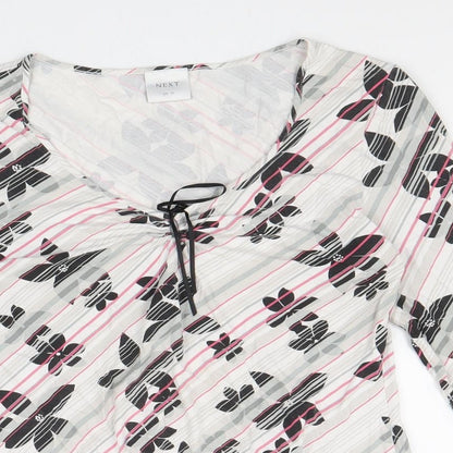 NEXT Womens White Floral Polyester Basic Blouse Size 14 Scoop Neck