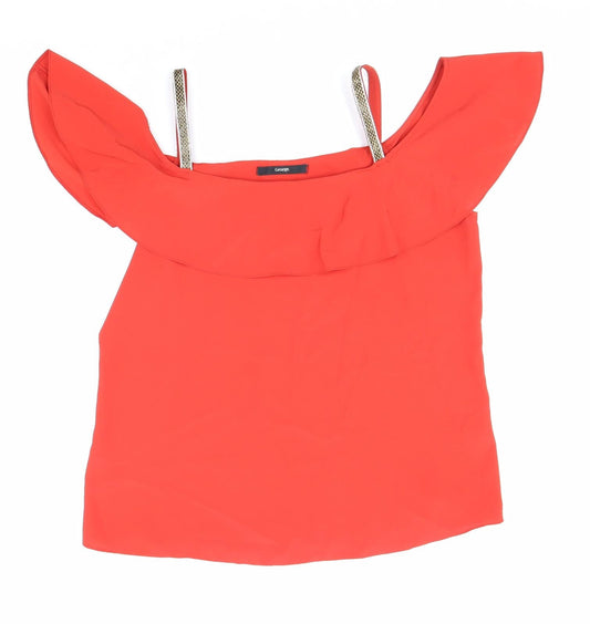 George Womens Red Polyester Basic Blouse Size 10 Off the Shoulder