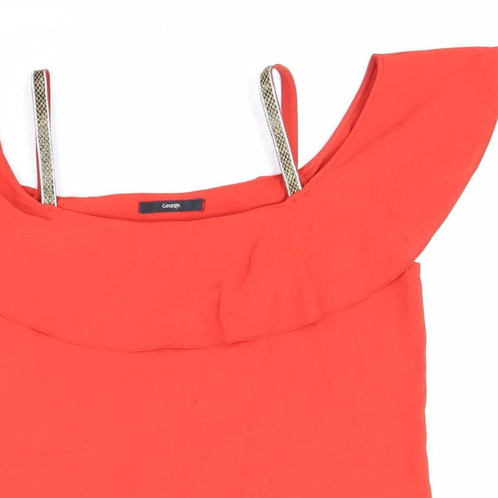George Womens Red Polyester Basic Blouse Size 10 Off the Shoulder