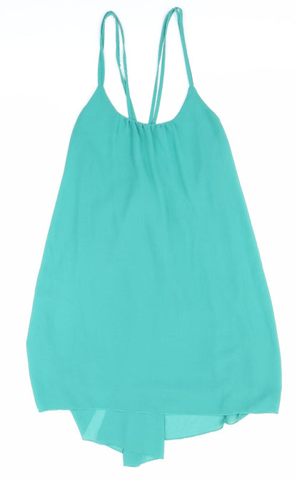 Moo Womens Green Polyester Basic Tank Size XL Scoop Neck