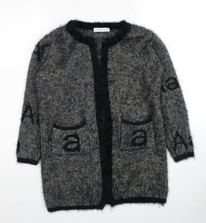 Dream Look Womens Black V-Neck Geometric Polyester Cardigan Jumper Size S