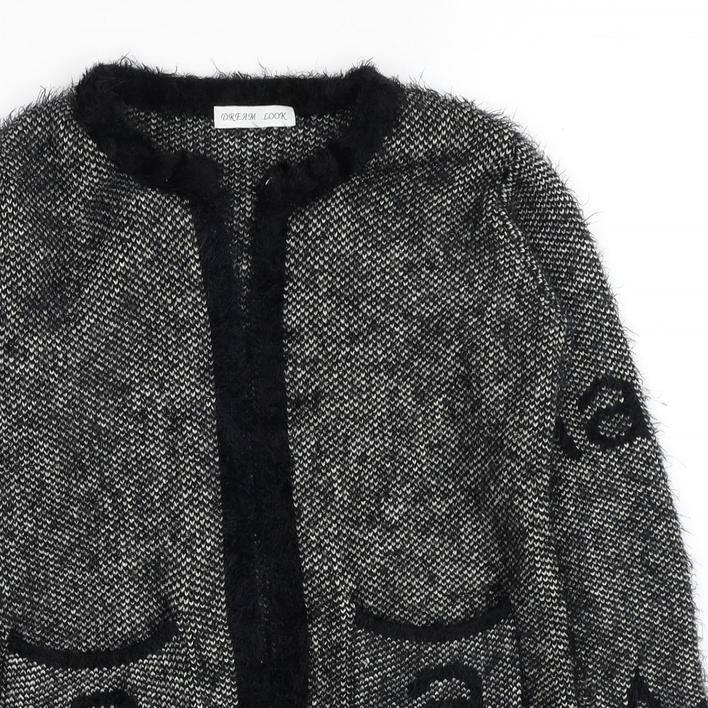 Dream Look Womens Black V-Neck Geometric Polyester Cardigan Jumper Size S