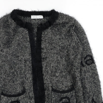 Dream Look Womens Black V-Neck Geometric Polyester Cardigan Jumper Size S