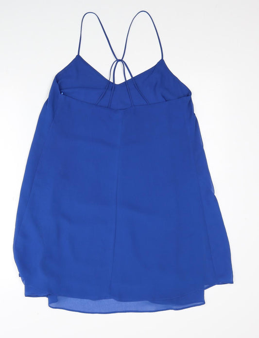 Topshop Womens Blue Polyester Trapeze & Swing Size 10 V-Neck Pullover