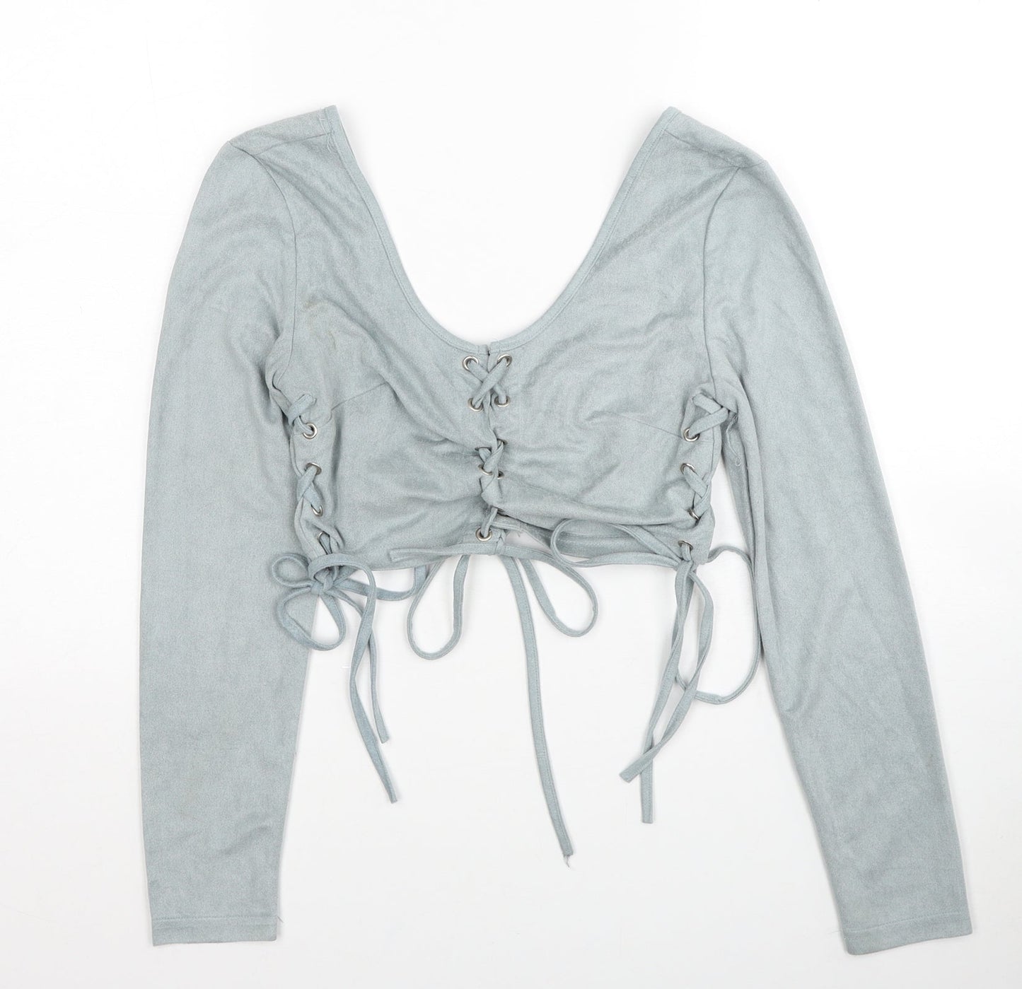 Womens UK Size 10 Missguided Blue Cropped T-Shirt
