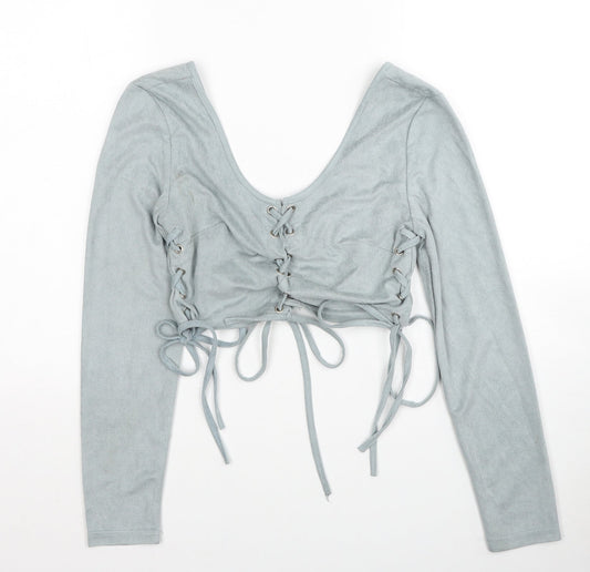 Womens UK Size 10 Missguided Blue Cropped T-Shirt