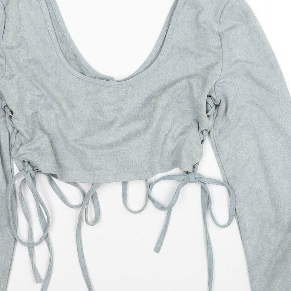 Womens UK Size 10 Missguided Blue Cropped T-Shirt
