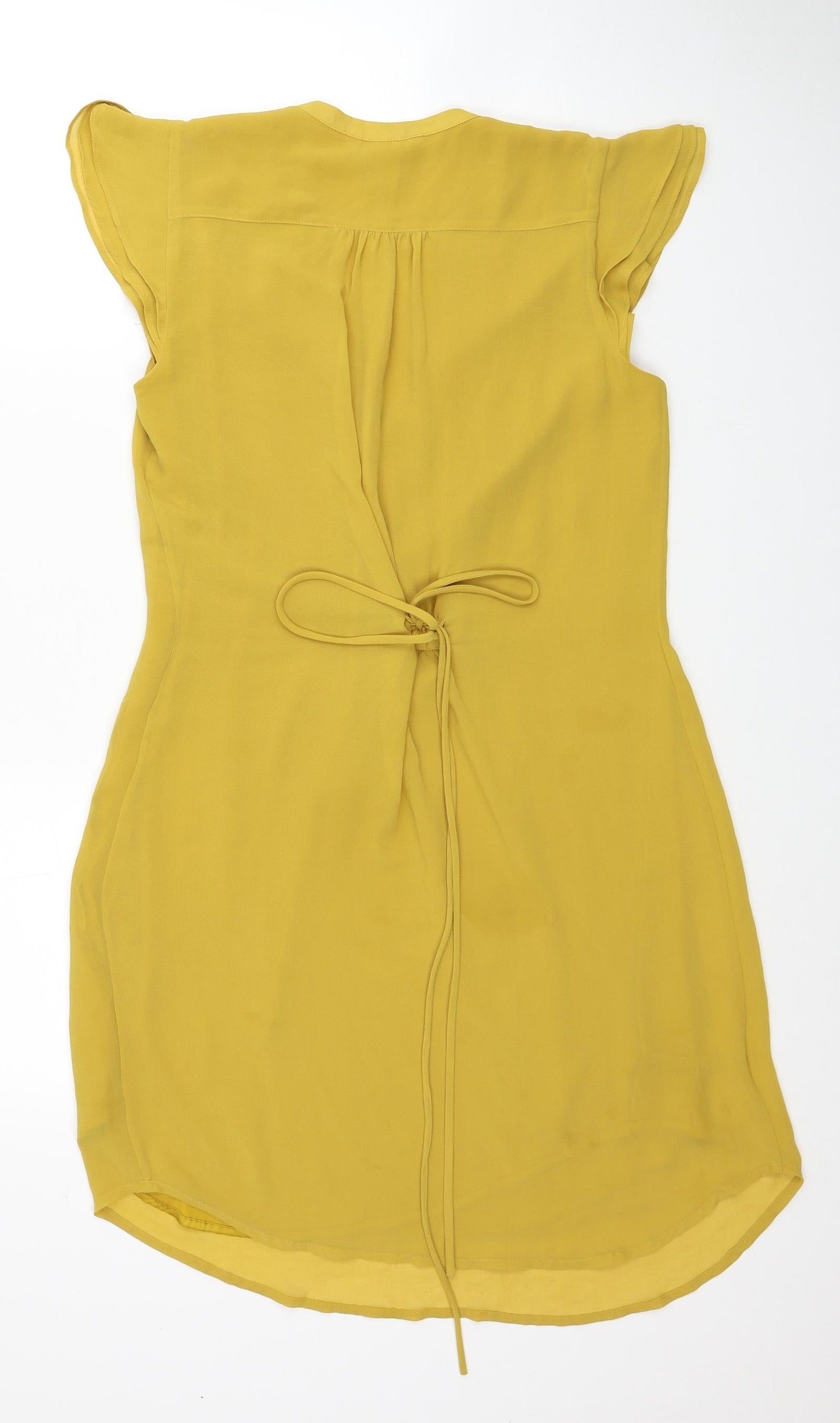 H&M Womens Yellow Polyester Shift Size 8 V-Neck Button