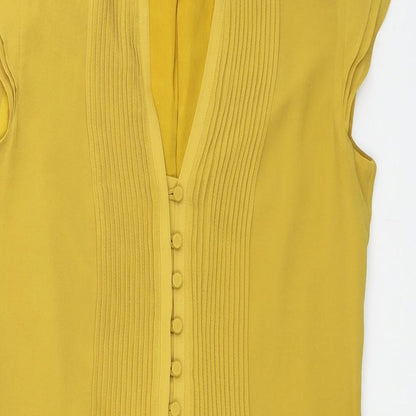 H&M Womens Yellow Polyester Shift Size 8 V-Neck Button