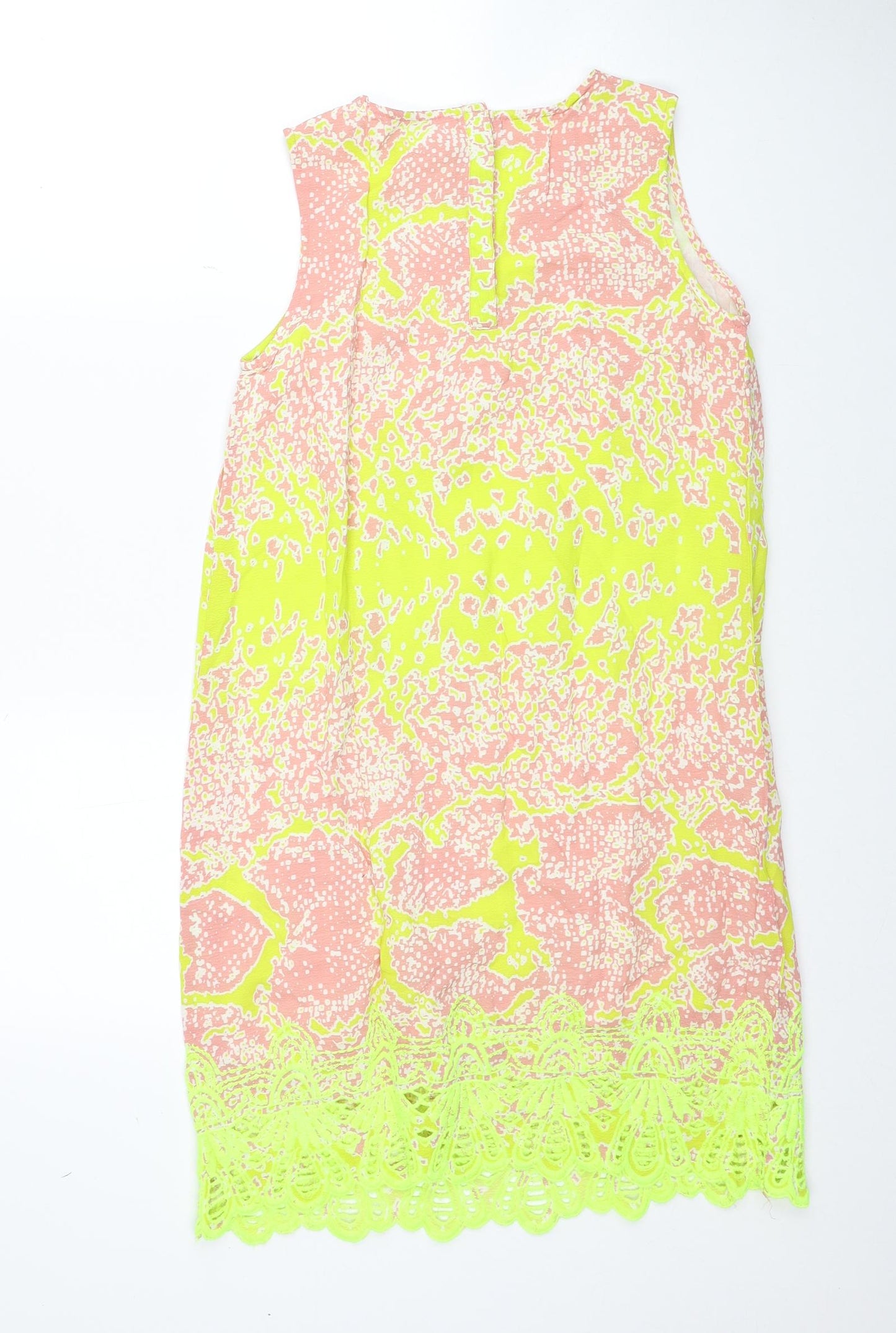 River Island Womens Multicoloured Geometric Viscose Tank Dress Size 8 Boat Neck Button - Lace Trim