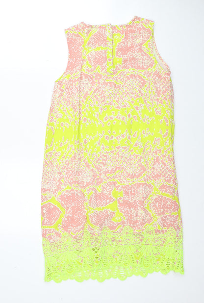 River Island Womens Multicoloured Geometric Viscose Tank Dress Size 8 Boat Neck Button - Lace Trim