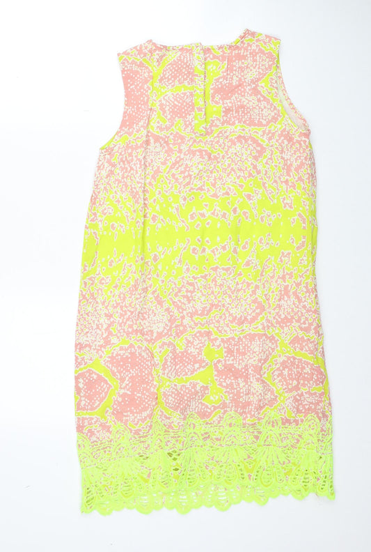 River Island Womens Multicoloured Geometric Viscose Tank Dress Size 8 Boat Neck Button - Lace Trim