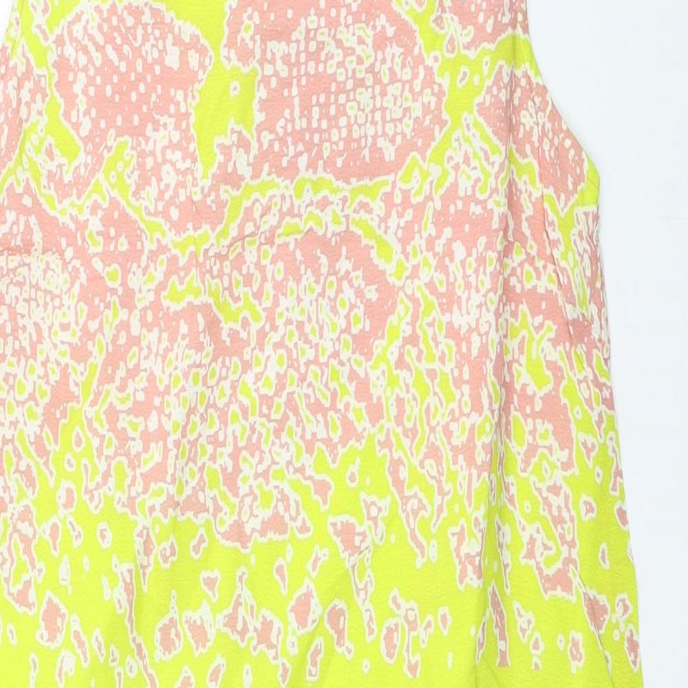 River Island Womens Multicoloured Geometric Viscose Tank Dress Size 8 Boat Neck Button - Lace Trim
