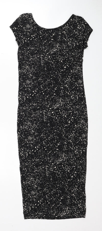 H&M Womens Black Geometric Viscose Pencil Dress Size XS Boat Neck Pullover