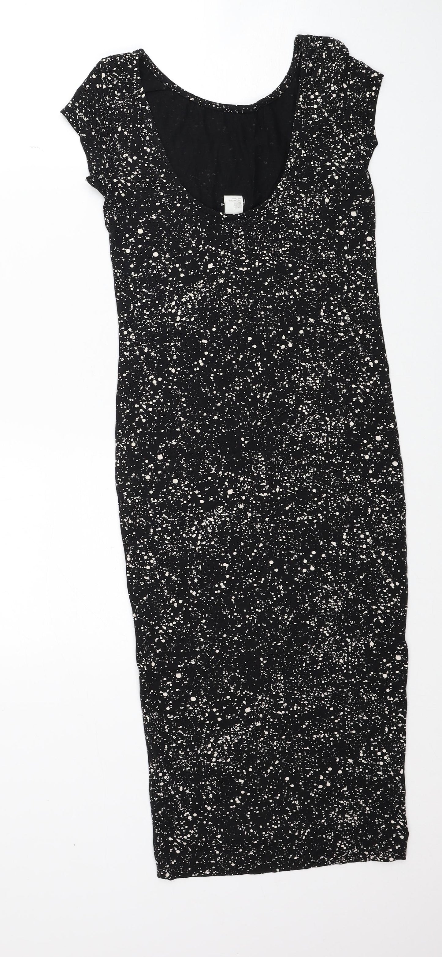 H&M Womens Black Geometric Viscose Pencil Dress Size XS Boat Neck Pullover