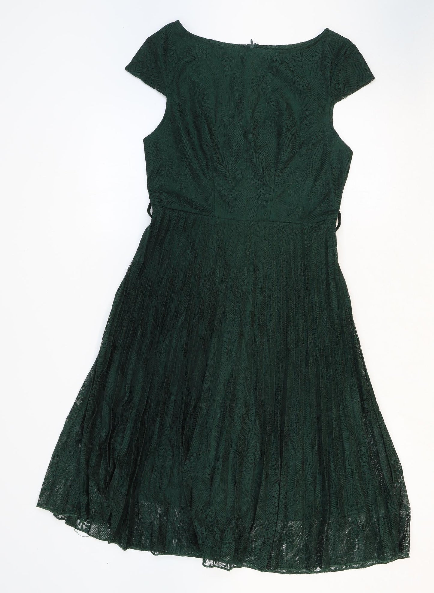 SheIn Womens Green Polyester A-Line Size 6 Boat Neck Zip - Cap Sleeve