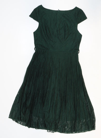 SheIn Womens Green Polyester A-Line Size 6 Boat Neck Zip - Cap Sleeve