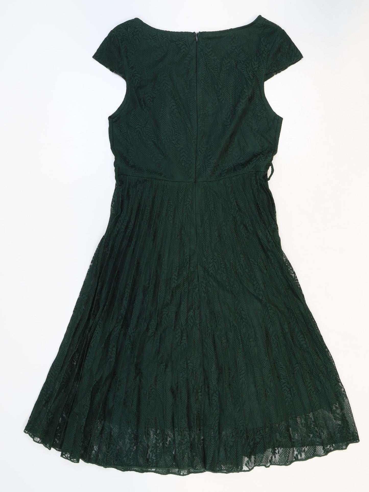 SheIn Womens Green Polyester A-Line Size 6 Boat Neck Zip - Cap Sleeve