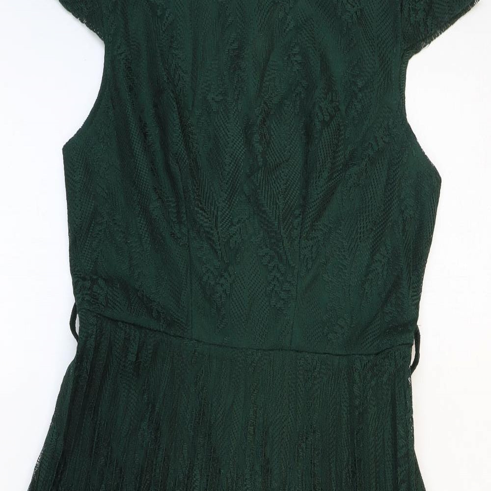 SheIn Womens Green Polyester A-Line Size 6 Boat Neck Zip - Cap Sleeve