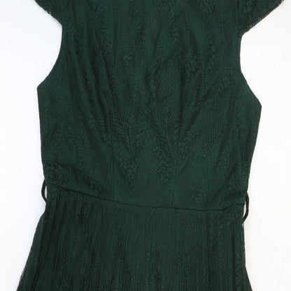 SheIn Womens Green Polyester A-Line Size 6 Boat Neck Zip - Cap Sleeve