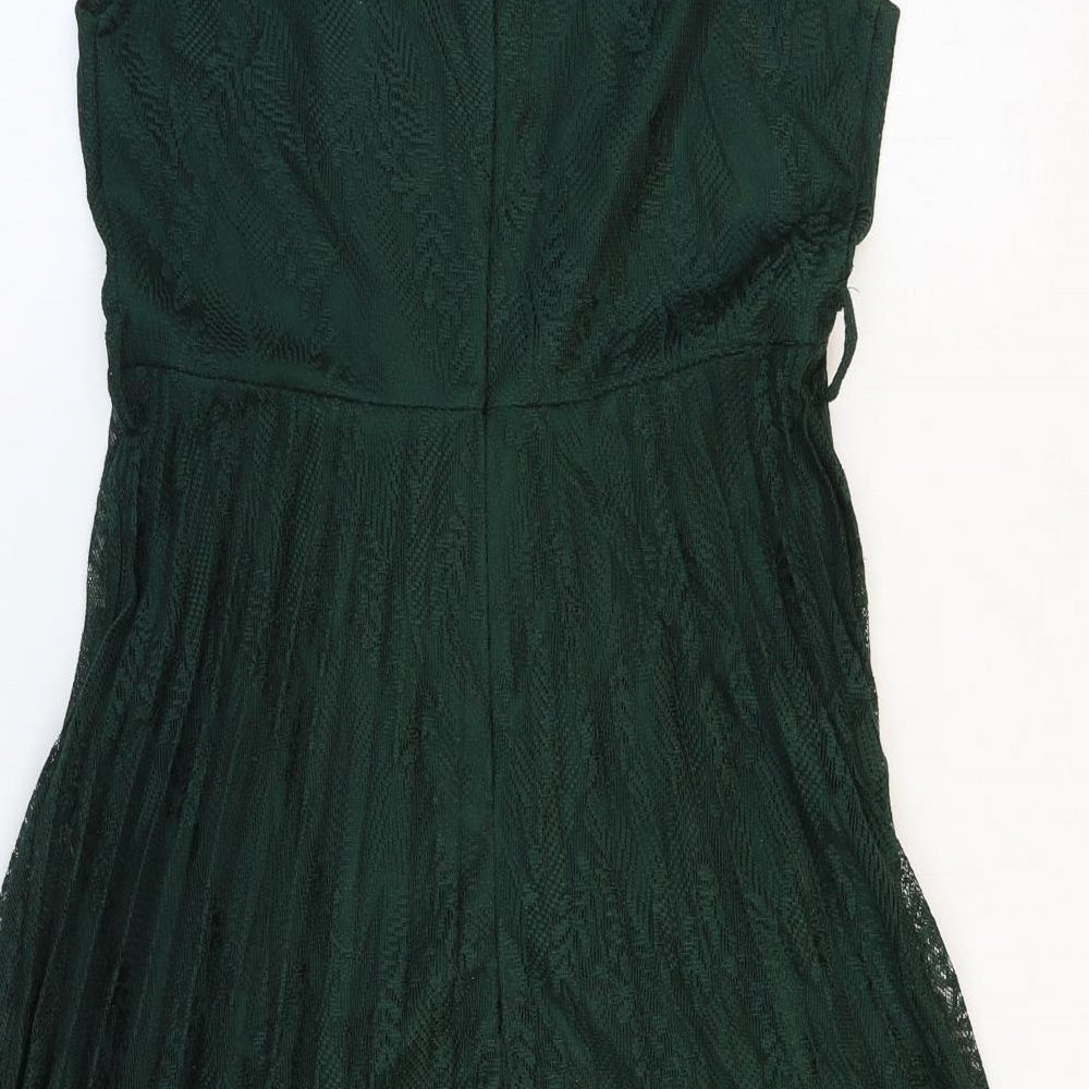 SheIn Womens Green Polyester A-Line Size 6 Boat Neck Zip - Cap Sleeve