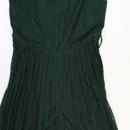 SheIn Womens Green Polyester A-Line Size 6 Boat Neck Zip - Cap Sleeve