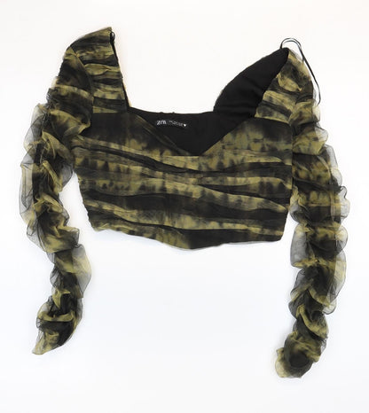 Womens UK Size M Zara Green Cropped Blouse