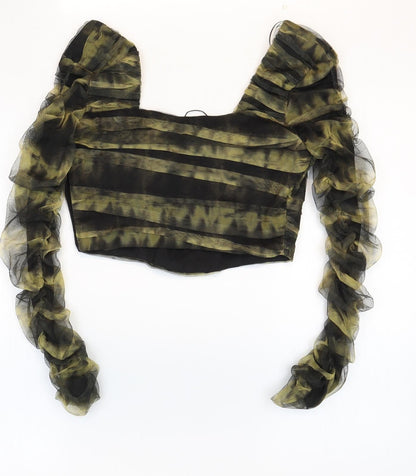 Womens UK Size M Zara Green Cropped Blouse