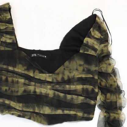 Womens UK Size M Zara Green Cropped Blouse