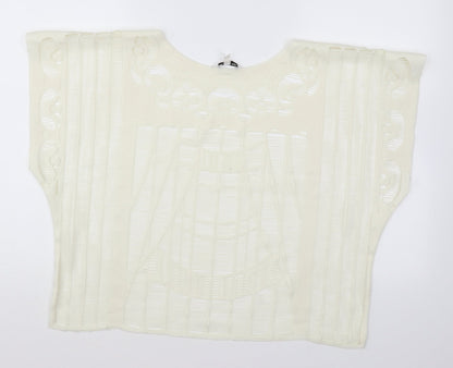 New Look Womens White Polyester Basic T-Shirt Size S Round Neck