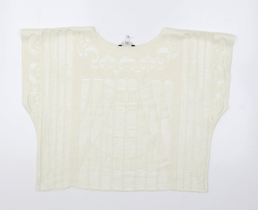 New Look Womens White Polyester Basic T-Shirt Size S Round Neck