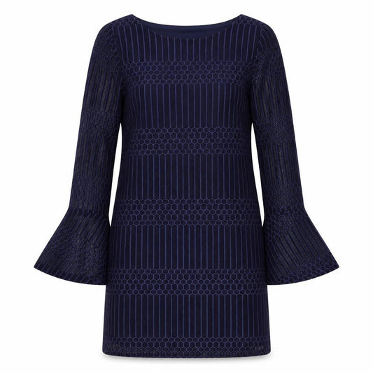 Mela London Womens Blue Geometric Polyester Shift Size 8 Boat Neck Pullover