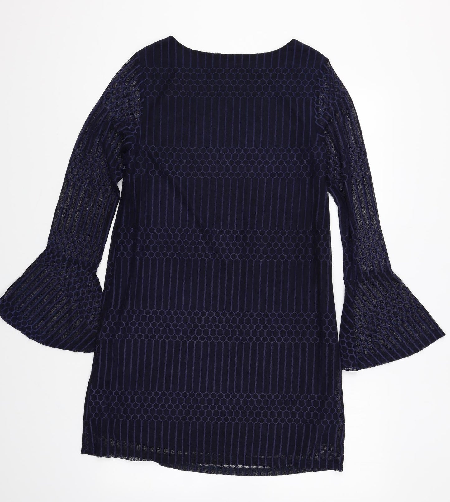 Mela London Womens Blue Geometric Polyester Shift Size 8 Boat Neck Pullover