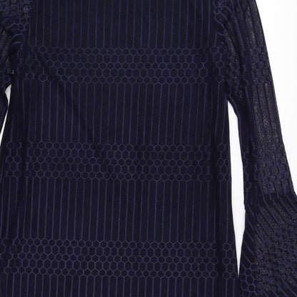 Mela London Womens Blue Geometric Polyester Shift Size 8 Boat Neck Pullover