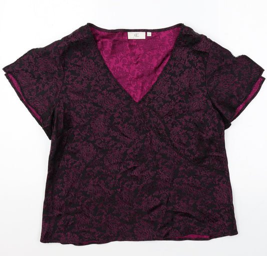 CC Womens Purple Geometric Viscose Basic Blouse Size 16 V-Neck
