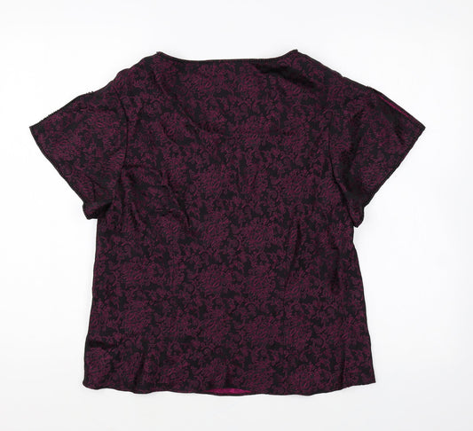 CC Womens Purple Geometric Viscose Basic Blouse Size 16 V-Neck