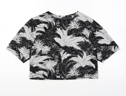 Topshop Womens Grey Geometric Polyester Cropped T-Shirt Size 4 Round Neck - Leaf Print