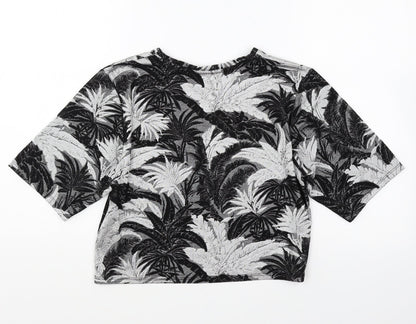 Topshop Womens Grey Geometric Polyester Cropped T-Shirt Size 4 Round Neck - Leaf Print
