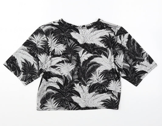 Topshop Womens Grey Geometric Polyester Cropped T-Shirt Size 4 Round Neck - Leaf Print