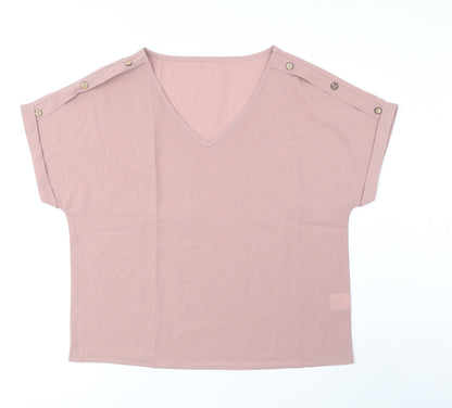 SheIn Womens Pink Polyester Basic Blouse Size L V-Neck