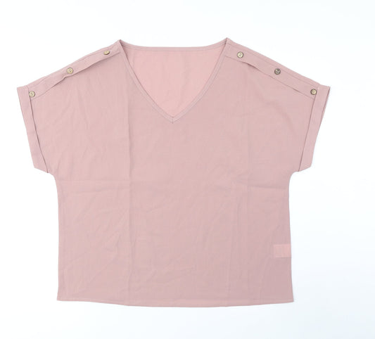 SheIn Womens Pink Polyester Basic Blouse Size L V-Neck