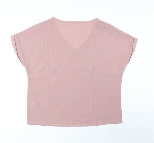 SheIn Womens Pink Polyester Basic Blouse Size L V-Neck