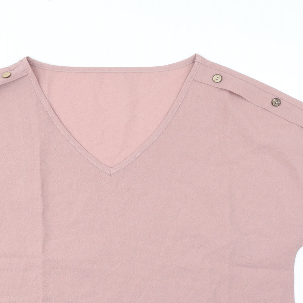 SheIn Womens Pink Polyester Basic Blouse Size L V-Neck