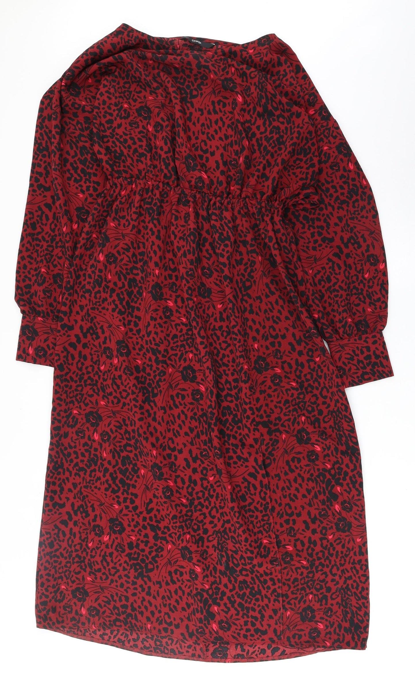 George Womens Red Animal Print Polyester Fit & Flare Size 10 Round Neck Pullover